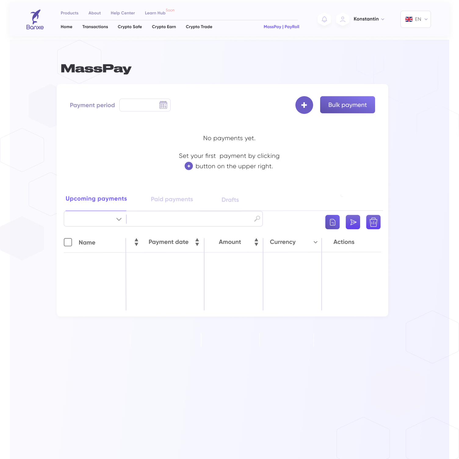 MassPay dashboard interface from the Banxe project